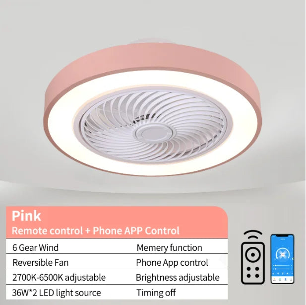 ventilateur lampe led blanc noir rose bleu gris doré moderne minimaliste télécommande application