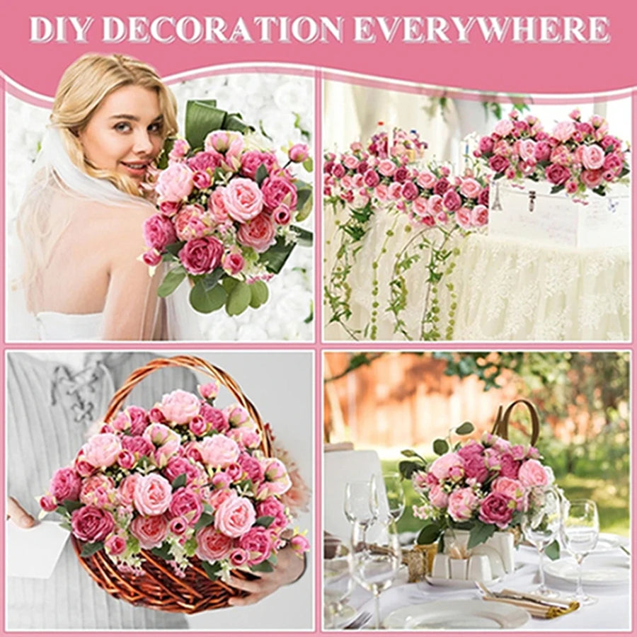 décoration intérieure bouquet fleurs artificielles roses feuilles romantique blanc rose vert mariage anniversaire