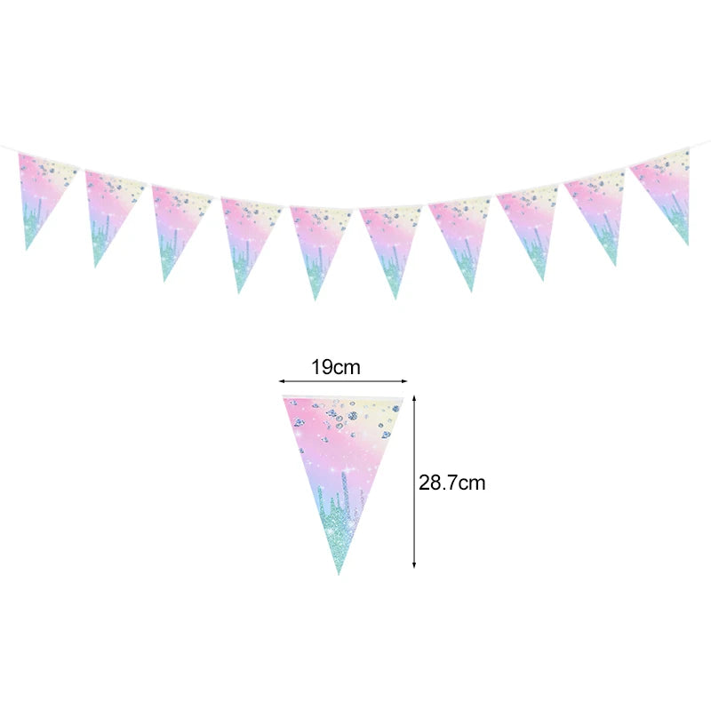 vaisselle jetable fête anniversaire moderne multicolore pailletée assiettes tasses serviettes pailles bannière happy birthday