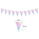 vaisselle jetable fête anniversaire moderne multicolore pailletée assiettes tasses serviettes pailles bannière happy birthday