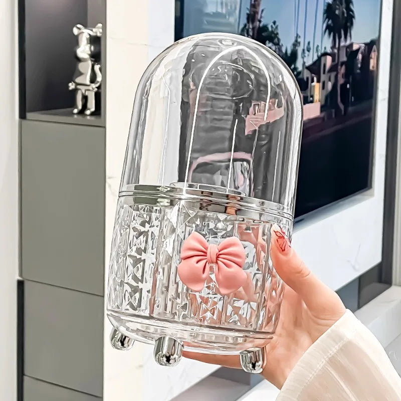 rangements brosse maquillage acrylique transparent moderne pot pinceaux pieds rond couvercle transparent noeud geometrique