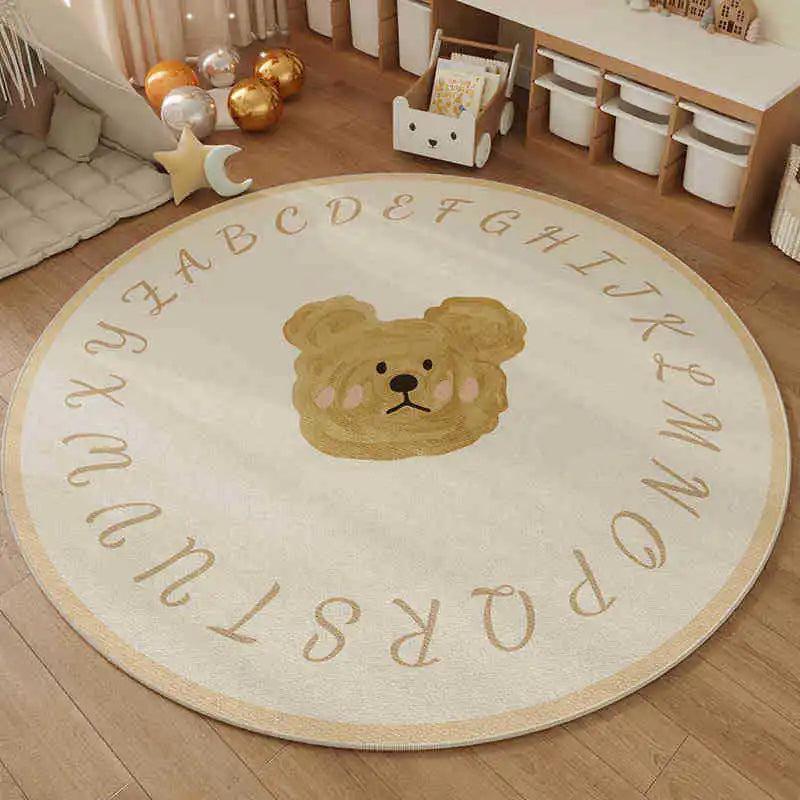 tapis rond alphabet ours enfant floral géométrique polypropylène extérieur salon chambre bébéDecoration festive