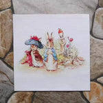 tissu coton imprimé lapins scènes naturelles multicolore bricolage couture décoration illustratif vintage 15x15cm respectueux