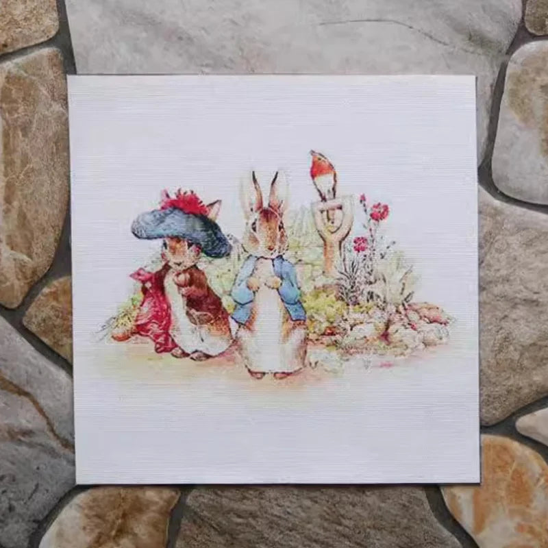 tissu coton imprimé lapins scènes naturelles multicolore bricolage couture décoration illustratif vintage 15x15cm respectueux