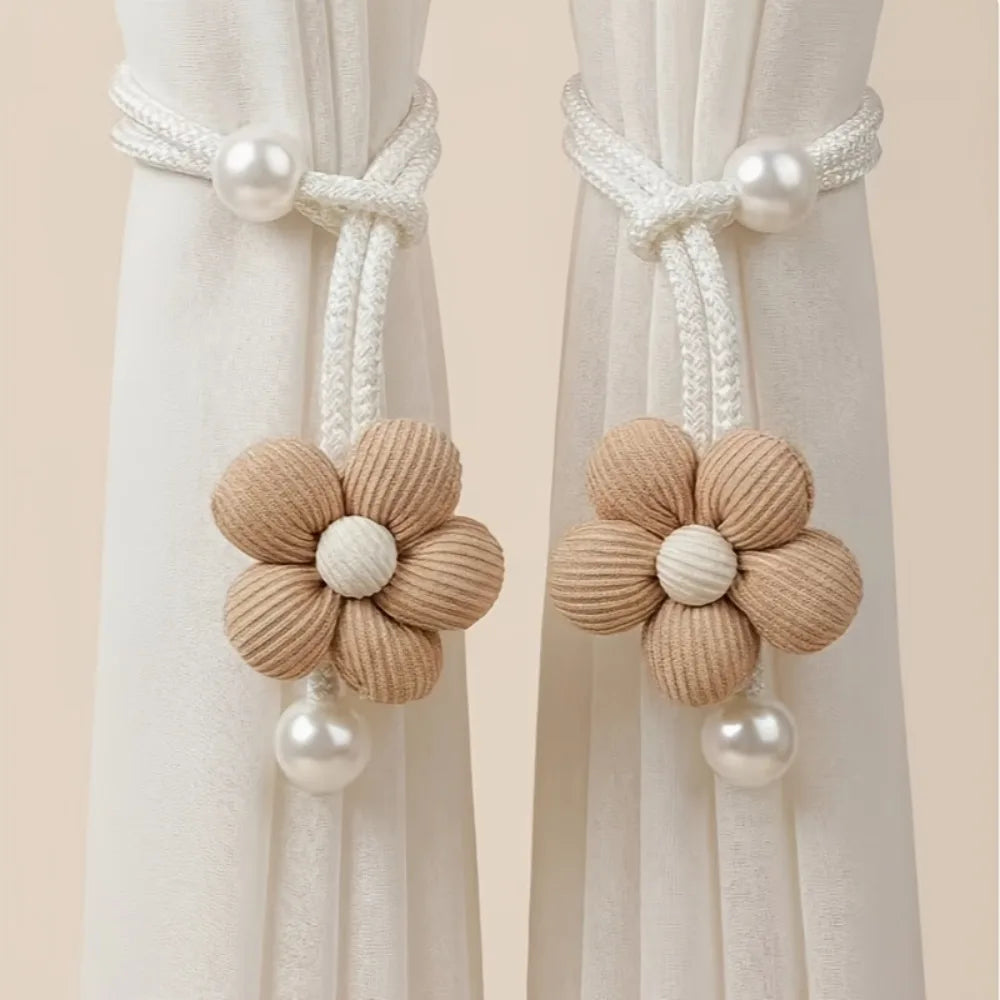 rubans fenêtre décoratifs coton blanches floral rayures marron clair beige pince rideau réglable
