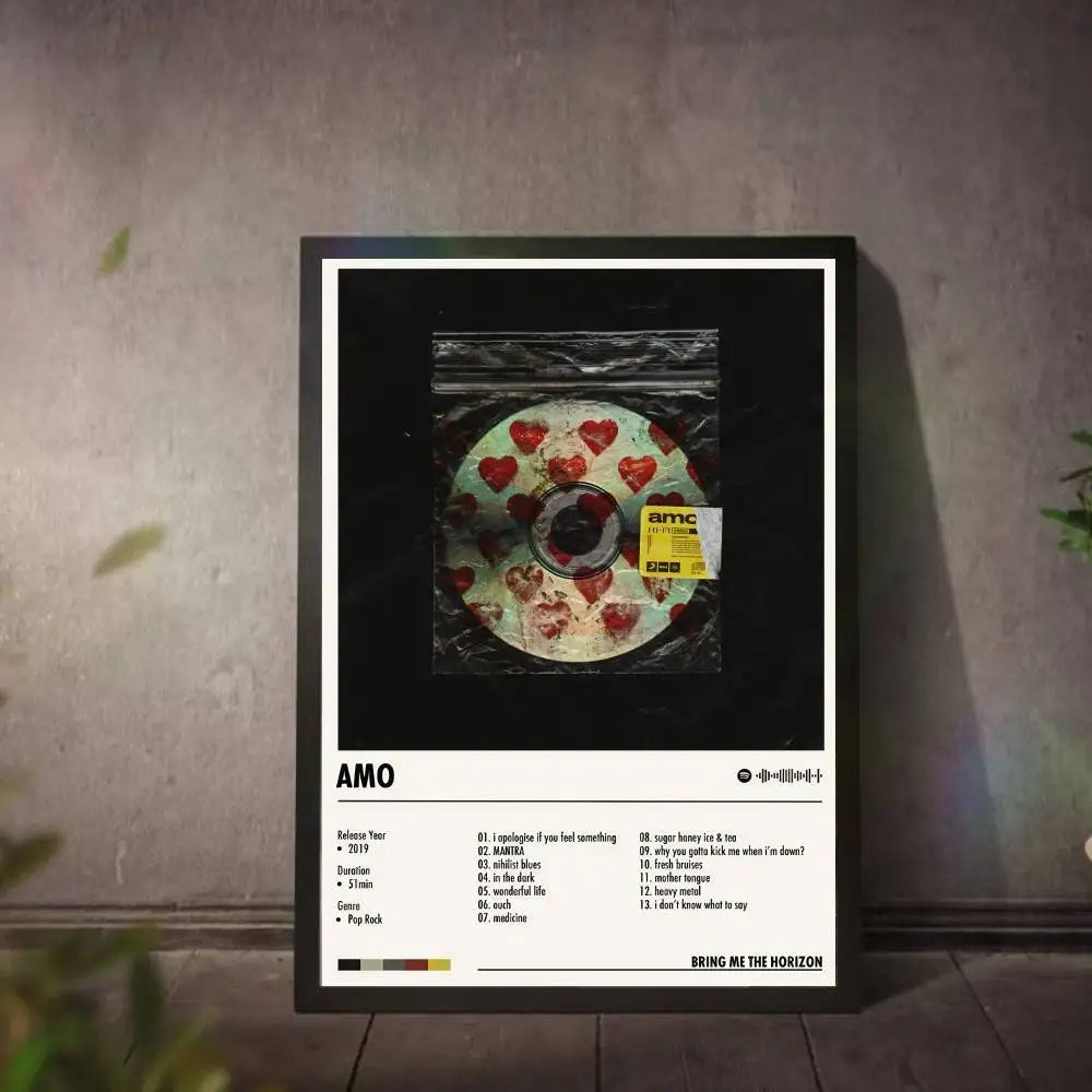 affiche vinyle coeurs rouges transparent moderne minimaliste logos AMO BMTH chambre décoration