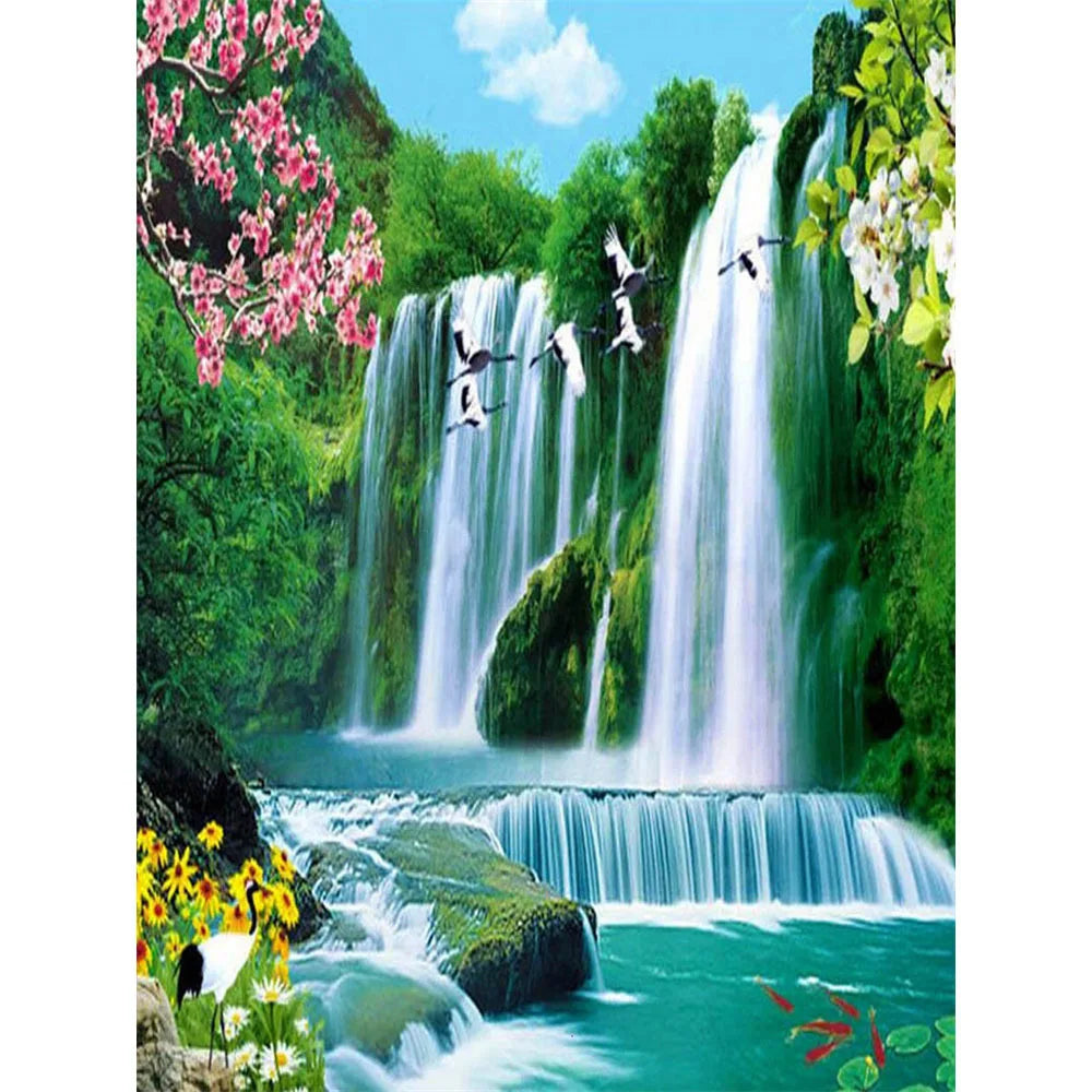 broderie paysage cascade aiguilles fils coton moderne artiste package toile imprimée