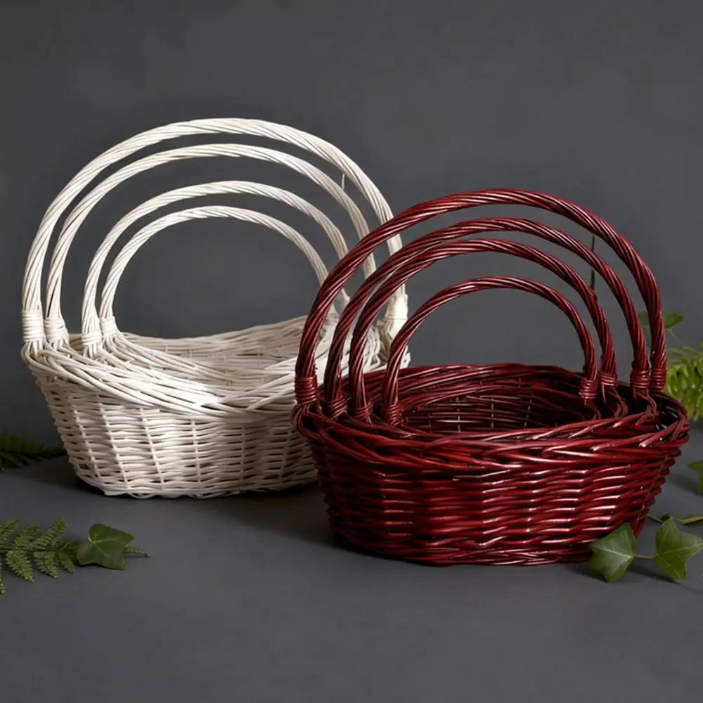 panier tressé marron blanc rangement fruits légumes poignée empilable utilisation multiple traditionnel