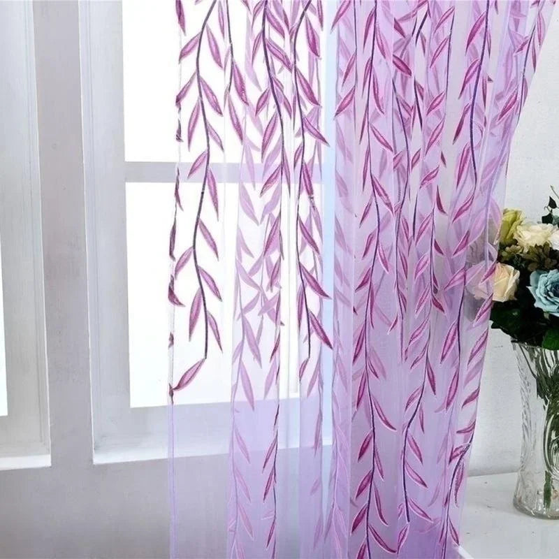 rideau decoratif feuilles saule violet transparent romantique maison