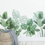 sticker mural moderne feuilles tropicales autocollant adhésif chambre verte blanc