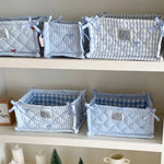panier rangement tissu bleu clair rayures horizontales classique réutilisable rangement cosmétiques décoration