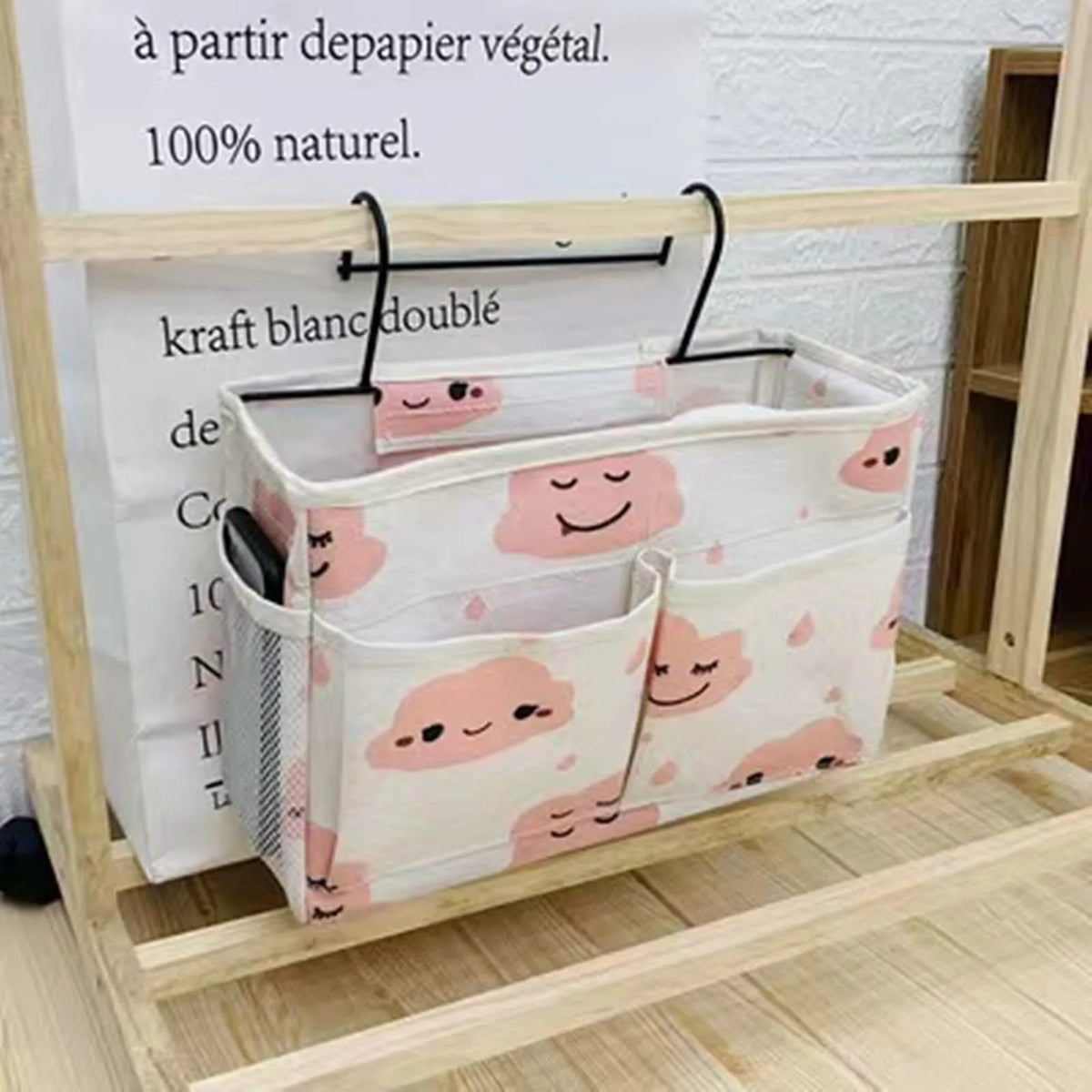 Sac rangement multi usages blanc rose bleu nuages souriants pliable moderne