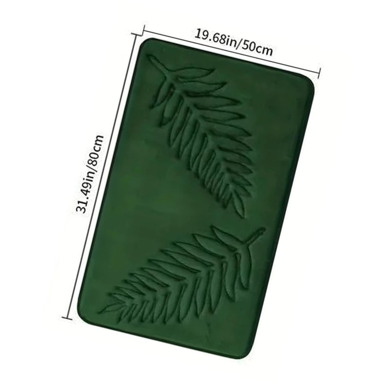 tapis sol mousse mémoire forme bleu marine gris vert feuilles palmier relief moderne large
