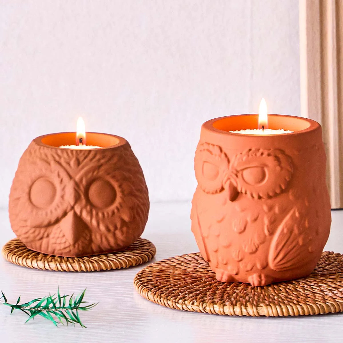 silicone moule chouette bougie plante deco intérieur artisanal blanc terre cuite plumes rustique bohème