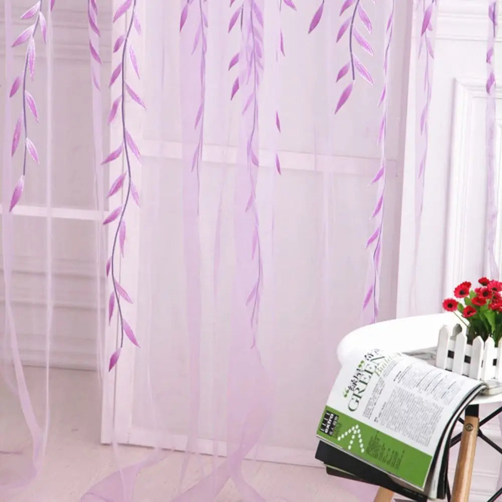 rideaux transparents pastoral feuilles tombantes vert clair violet decoration maison tringle rideaux liens décoratifs