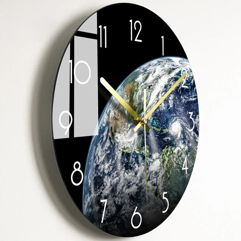 horloge murale moderne noire étoiles galaxie lumineuses salon décoration opaque aiguilles électrique