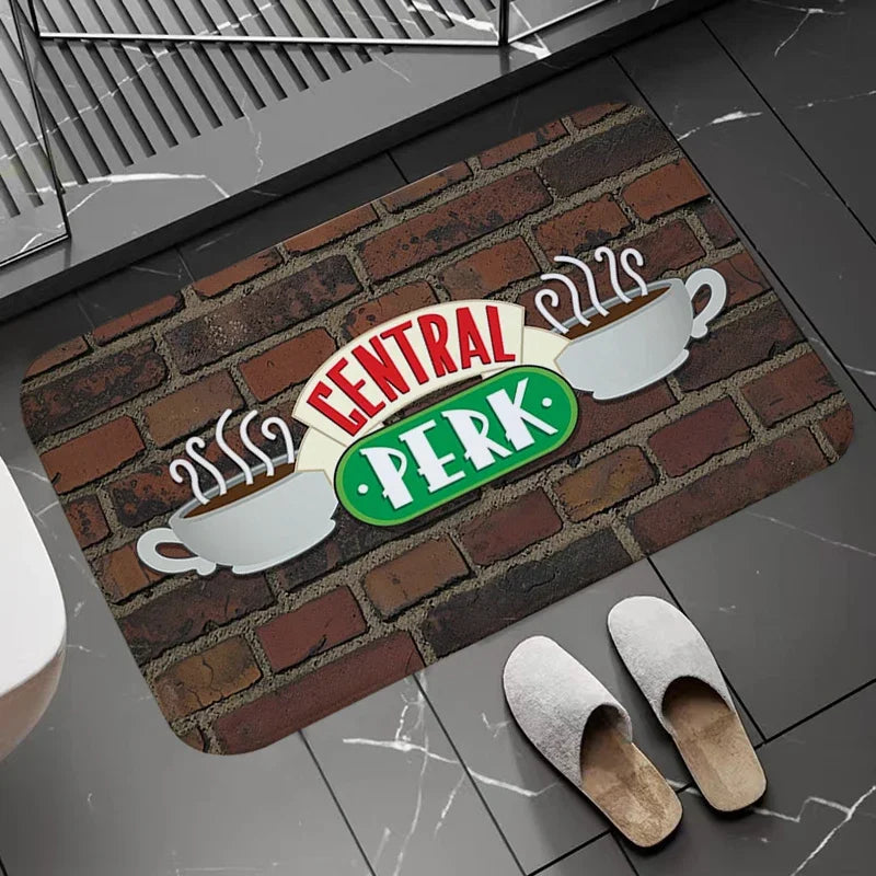 tapis central perk friends blanc vert noir moderne logo bienvenue salon chambre bain