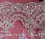 dentelle polyester blanc ajourée paillettes 22cm confection artisanat mariage erotique floral