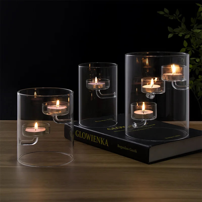 support bougies verre fait main moderne transparents inclusion bougies chambre décoration