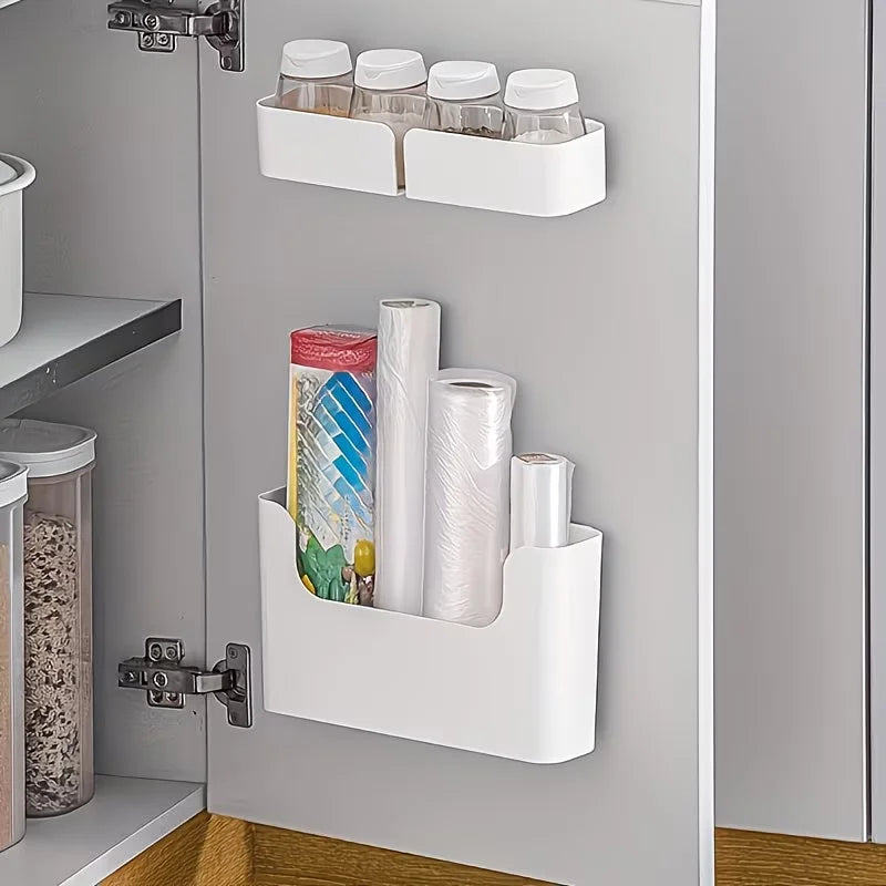 rangement mural adhésif blanc moderne cuisine bouteilles boîtes sans perçage réutilisable plastique