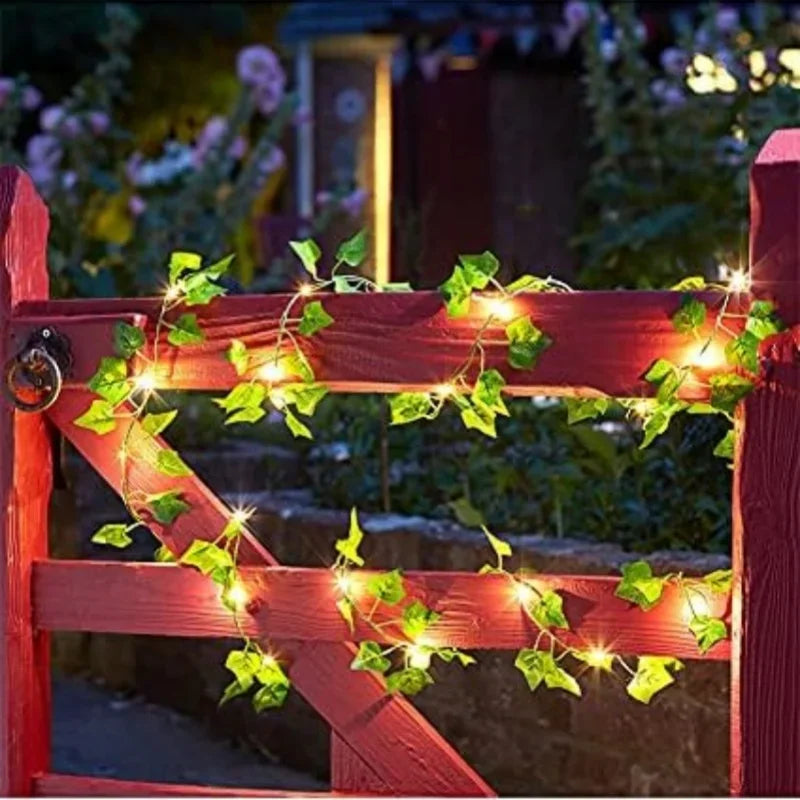guirlande lumineuse solaire 100 led feuilles vertes lierre moderne clips autoinstallation jardin decoration