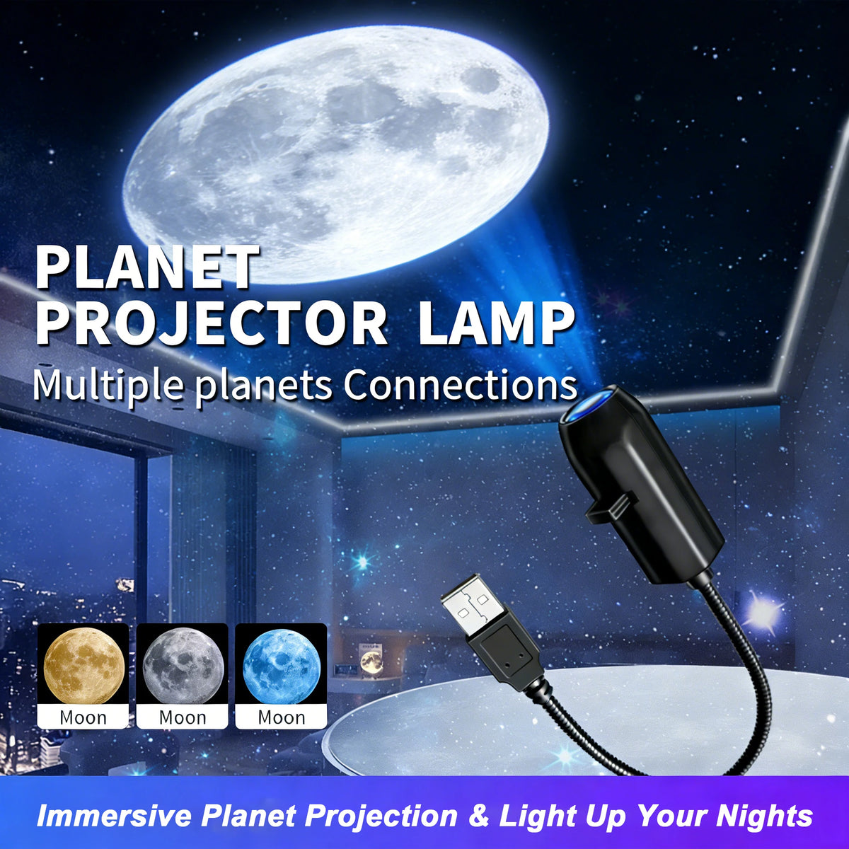 projecteur étoiles lune terre veilleuse usb moderne adhésif noir lentille cable