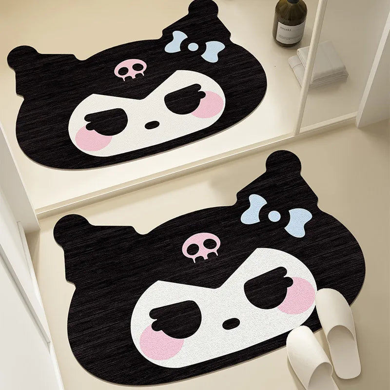 tapis mignon panda dessin animé noir blanc rose bleu clair anti dérapant polyester intérieur