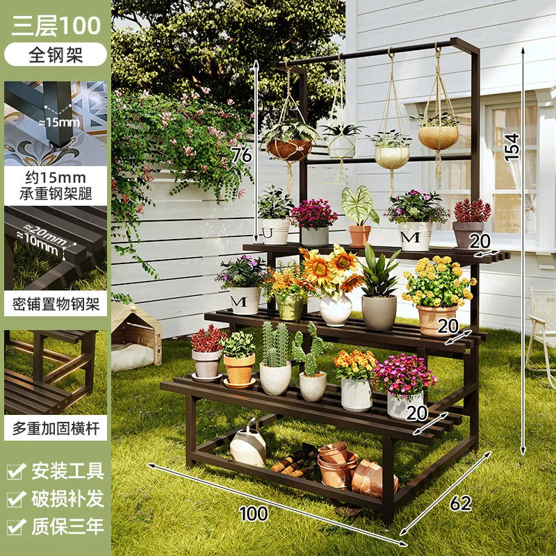 support plantes moderne banc jardin marron foncé structure bois barres horizontales 80 100 120