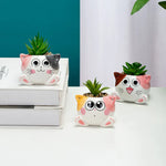 cache pot forme chat cartoon miniature deco plante verte blanc rose orange