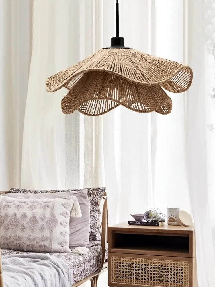 suspension tissée naturelle moderne rustique lumière chaude câble noir 40cm 50cm 60cm