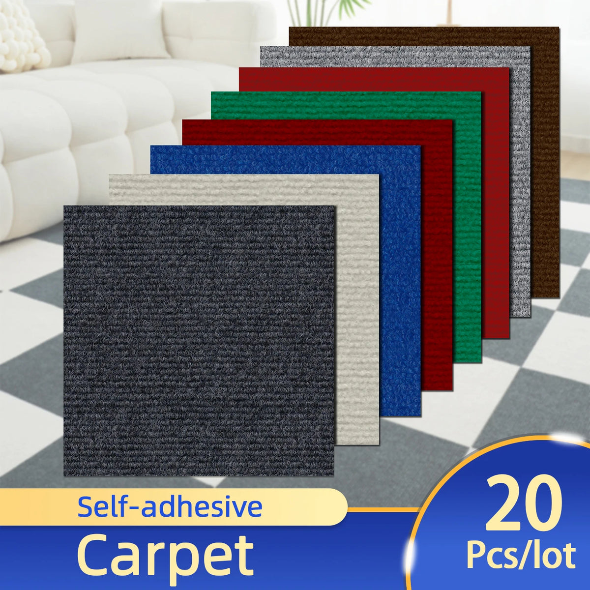 tapis auto adhésif 30x30cm uni khaki bleu noir vert rouge gris moderne intérieur antidérapant
