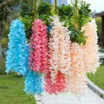 guirlande artificielle fleurs soies rose violet bleu blanc feuilles vertes intérieur mariage anniversaire
