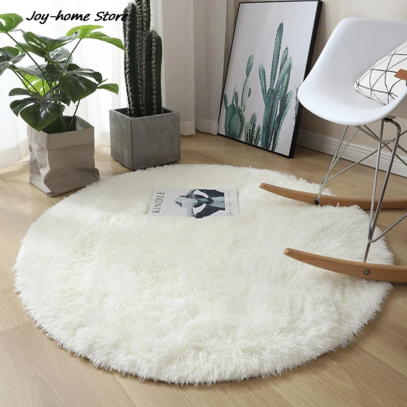 tapis rond doux polyester blanc vert marron beige gris moderne fourré chambre salon 40x40cm