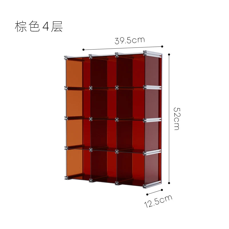 organisateur rangement modulaire transparent bleu clips métalliques compartiments tasses bouteilles bol assiette gâteau tablette