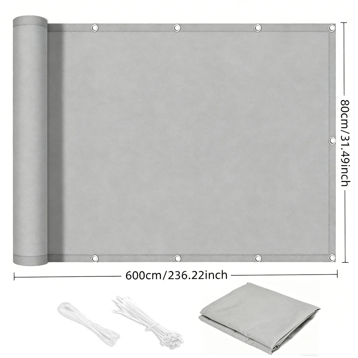 écran confidentialité gris moderne toile imperméable corde pinces uv protection balcon 80x300cm