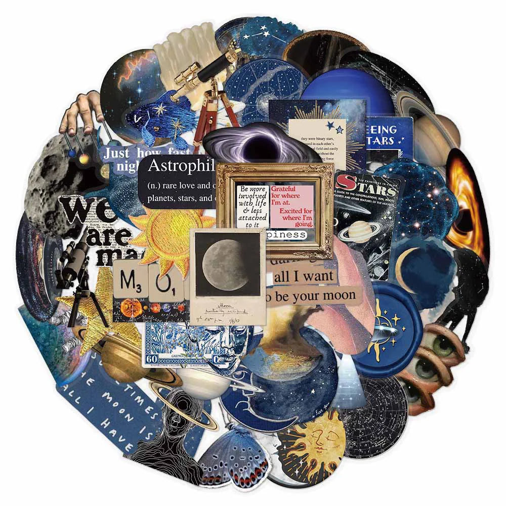 stickers opaques espace galaxie planètes soleil lune animaux 10 30 50 pièces adhésifs étanches