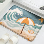 tapis sol bain océan coraux poissons vagues antidérapant moderne bleu orange blanc