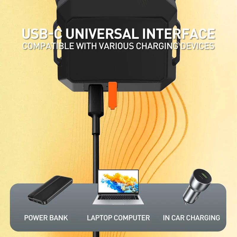 lampe torche noire led 40w 10800mah 3modes usbc modernisée