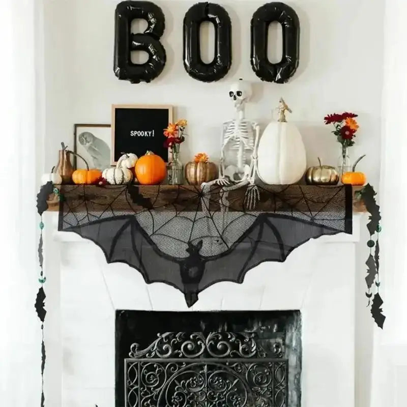 rideau halloween toile d'araignée chauve souris noir décoration fenêtre occasion festivités