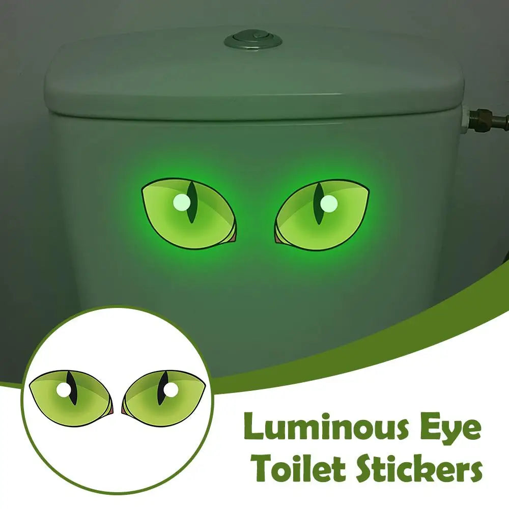 sticker mural oeil chat lumineux vert clair moderne adhésif salle bain brillant nuit décoration