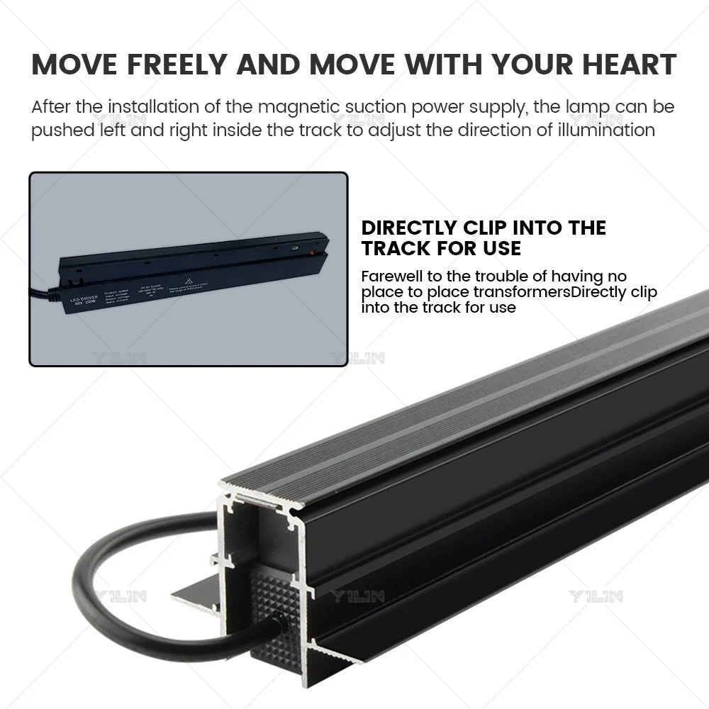 lampe led succion magnétique noir moderne 48v 100w 200w clips câble interrupteur