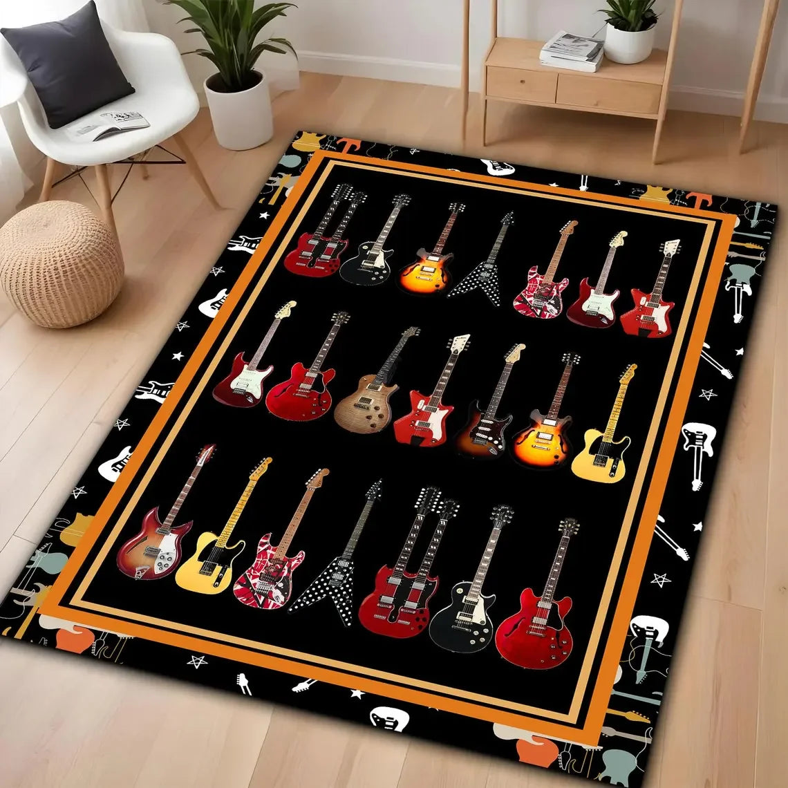 tapis moderne guitares colorées velours polypropylène noir orange bleu rouge beige vert chambre salonextérieur