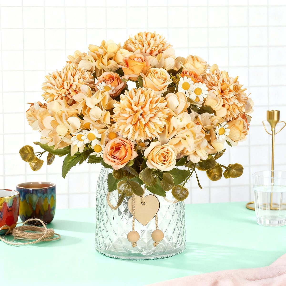 bouquet fleurs artificielles velours rose blanc beige vert modernes élégantes décoration intérieure mariage anniversaire