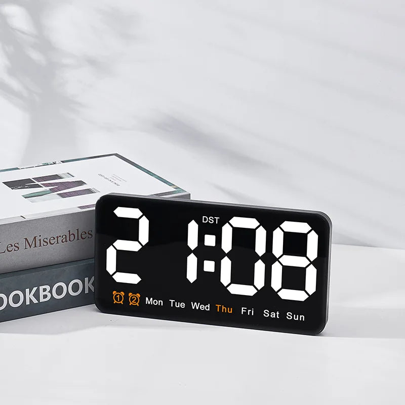 horloge murale numérique réveil double alarme calendrier led moderne noire blanche rose bleu verte