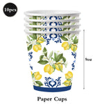 vaisselle jetable assiettes gobelets serviettes motif floral citron anniversaire mariage festive