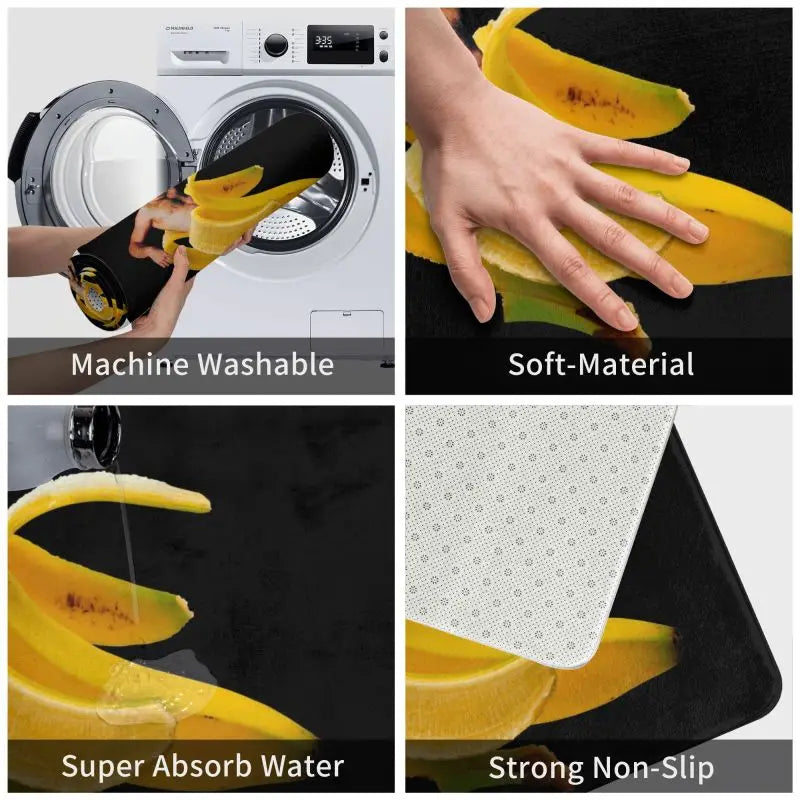 tapis moderne anti dérapant polyester noir jaune vert banane