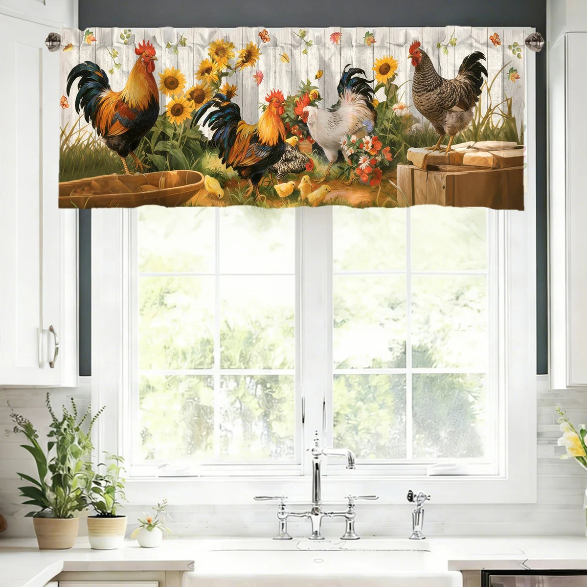 rideau fenêtre multicolore coq tournesol décoratif paysagerintérieur 140x45cm polyester