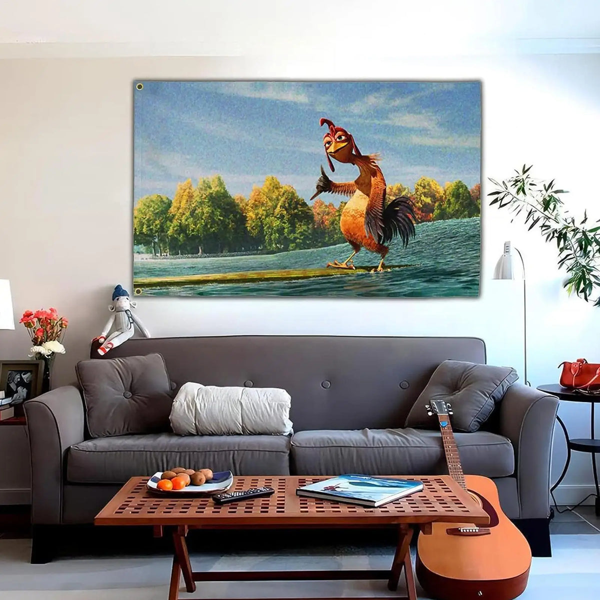 affiche murale coq moderne orange noire blanche bleue verte marron opaque 150x90cm decoration interieur