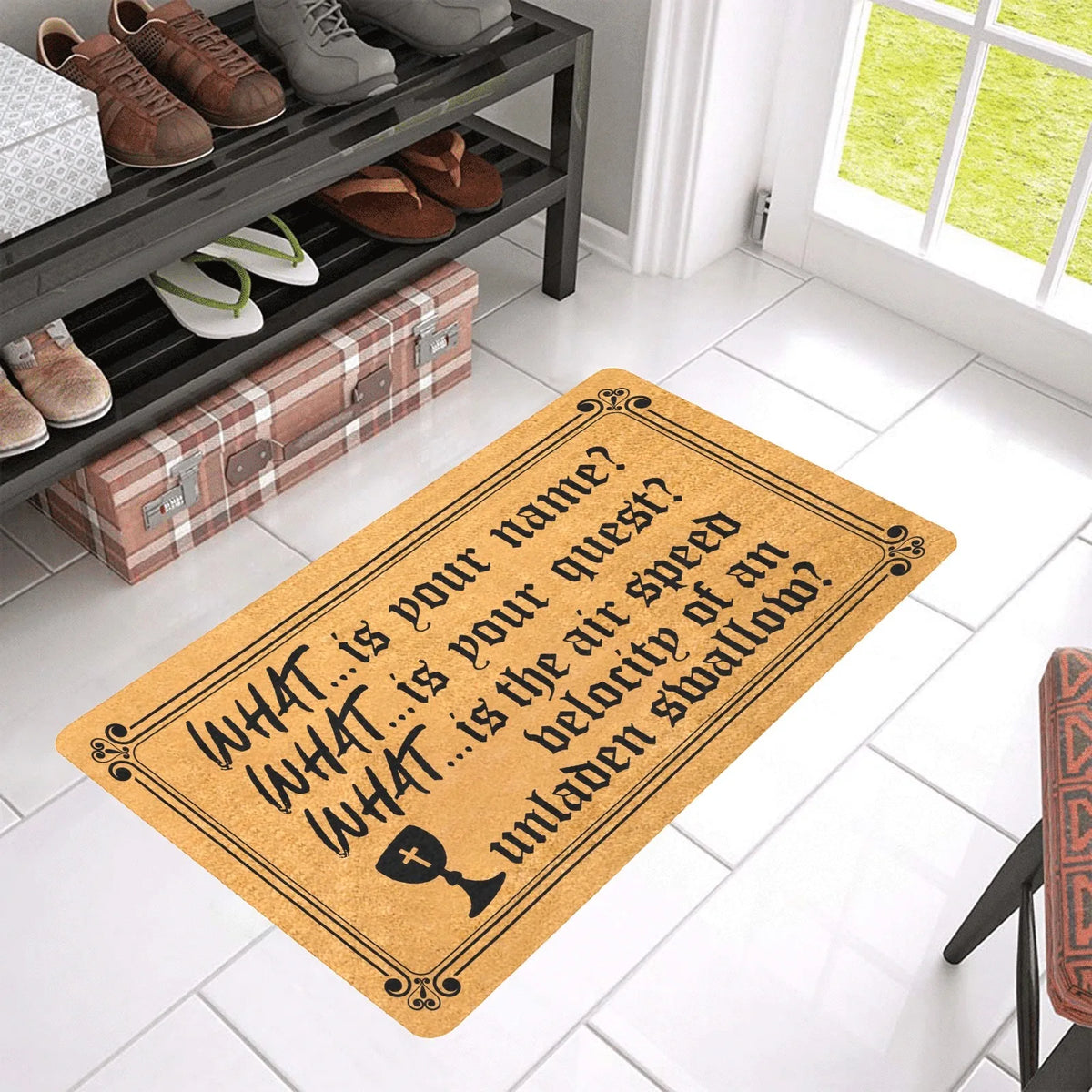 tapis d'entrée marron clair imprimé lettres noires symbolique religieux antidérapant résistant corrosionextérieur