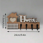porte clés mural bois naturel motif maison cœur rustique texte decoration entrée